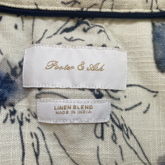 Porter Ash Shirt Men Large White Blue Floral Linen Blend Hawaiian Button Up - Picture 5 of 12